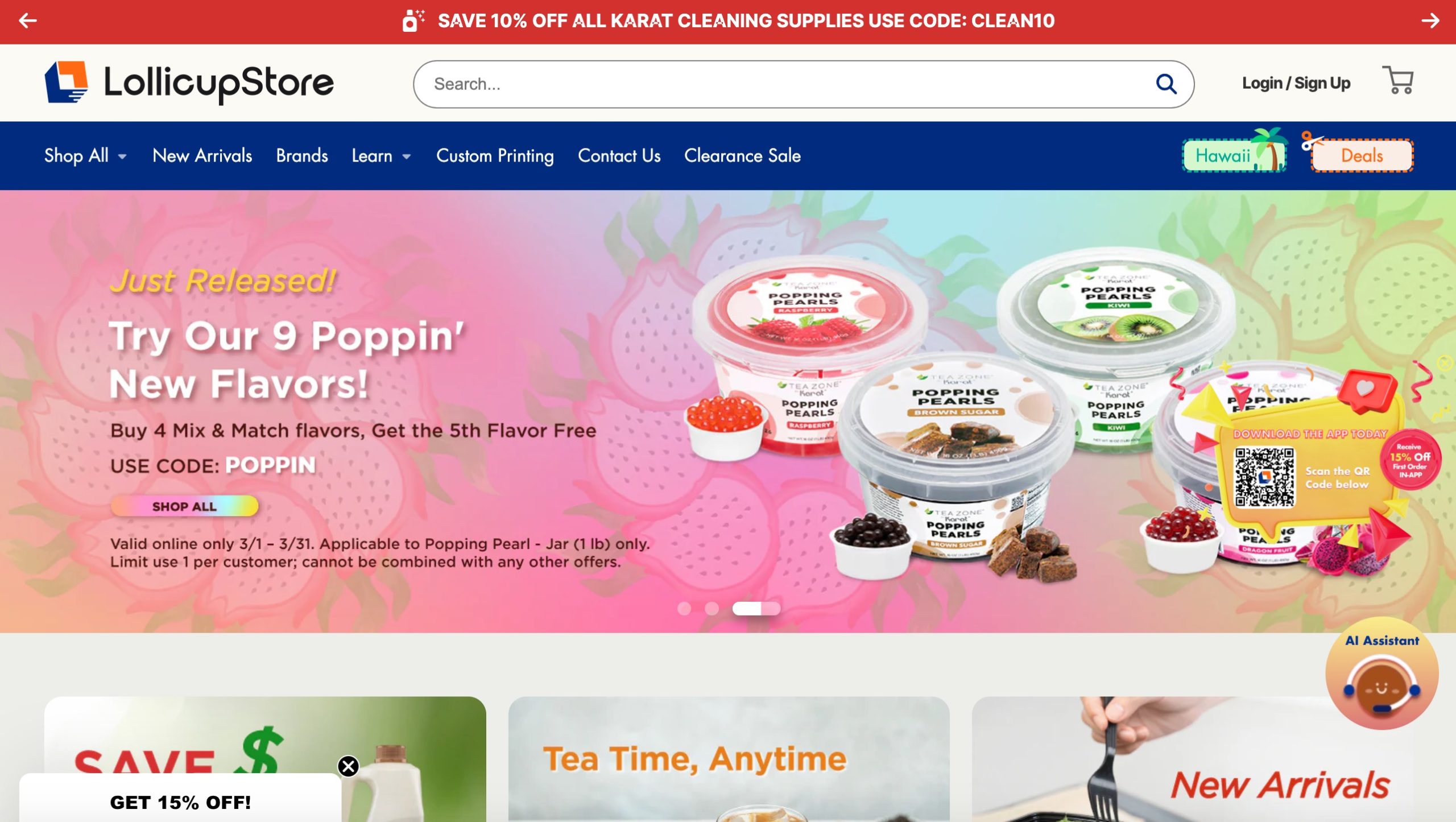 Assorted Tea Zone Popping Pearls in various flavors, including strawberry, kiwi, brown sugar, and more