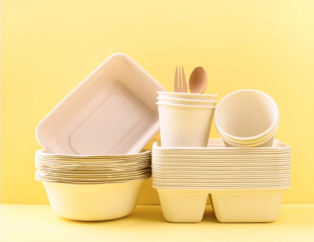 Eco-friendly bamboo tableware, biodegradable plates, cups, and cutlery
