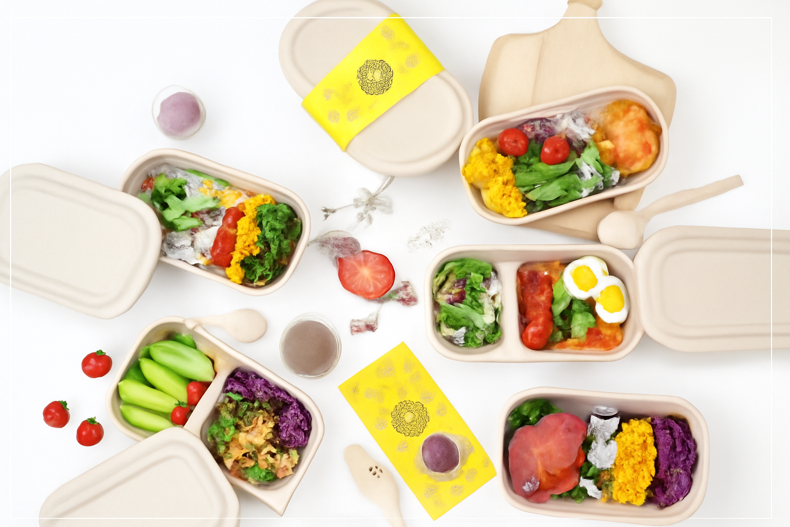 Eco-Friendly Bamboo Cutlery and Sustainable Lunchboxes with Fresh Salads