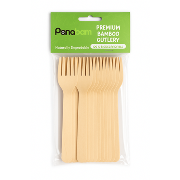 Pack of 10 biodegradable bamboo forks, 100% naturally degradable cutlery.