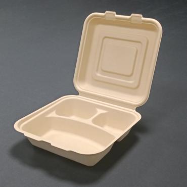 9-inch biodegradable 3-compartment bamboo fiber clamshell food container