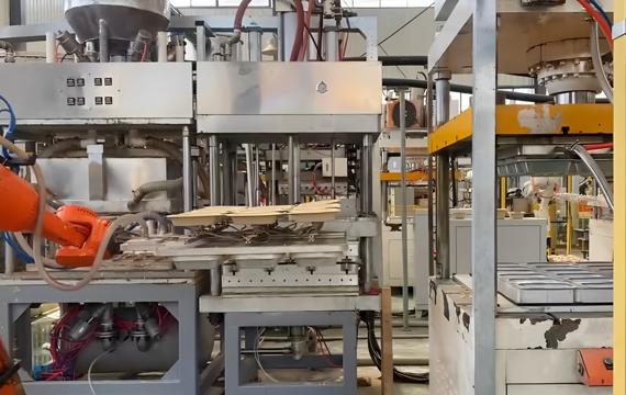 Automated bamboo cutlery production line in a factory setting