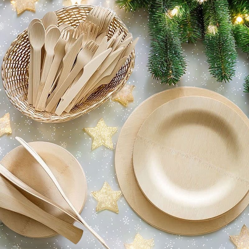 Biodegradable Bamboo Cutlery Set – Eco-Friendly Disposable Utensils for Holiday Gatherings