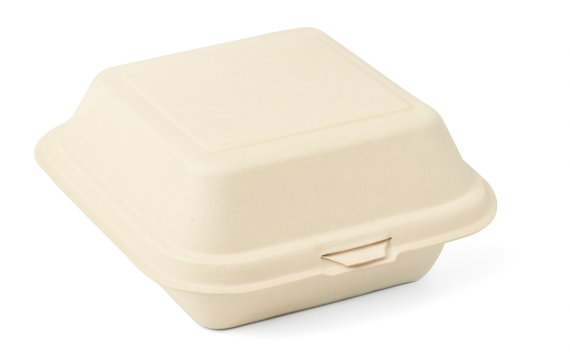 Closed compostable takeout container made from biodegradable plant fiber