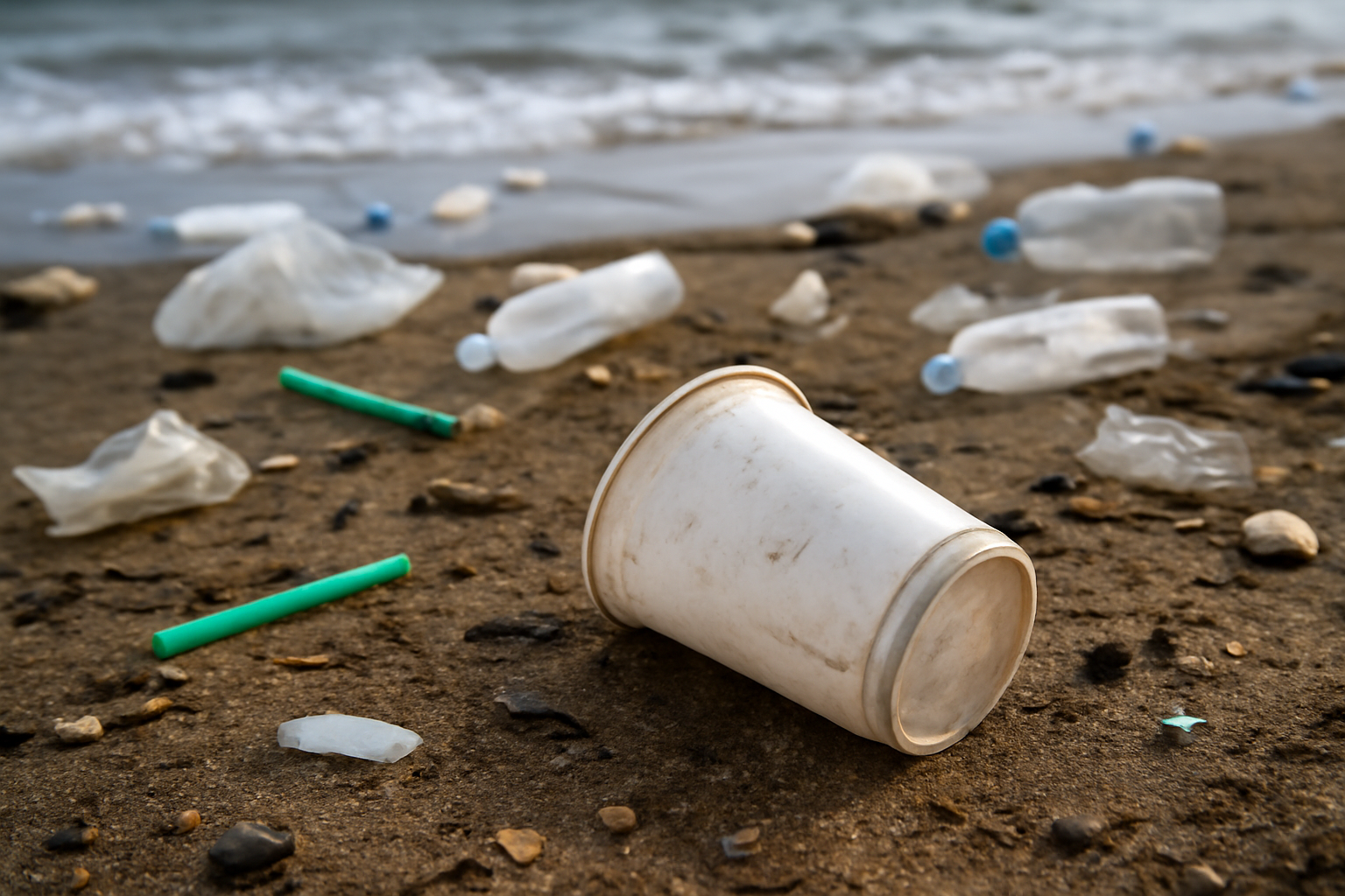Plastic Pollution on Beach - Environmental Impact of Waste