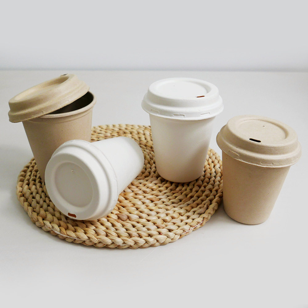 Compostable Bamboo Fiber and Bagasse Coffee Cups with Eco Lids – Sustainable Hot Drinkware