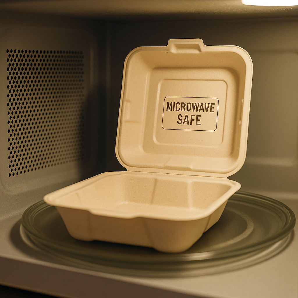 Compostable Bamboo Takeout Box Labeled Microwave Safe
