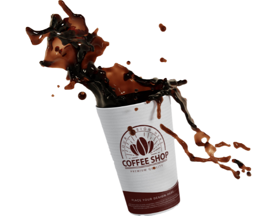 ustom Coffee Cup Mockup with Realistic Splash Effect