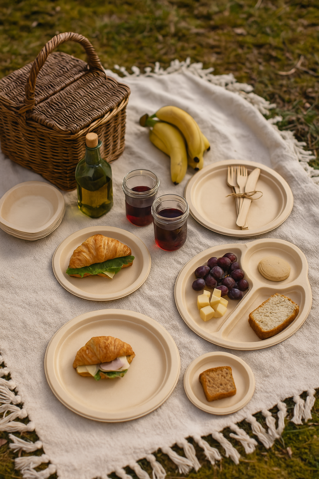 Eco-friendly Bamboo Tableware Picnic Set with Food and Beverages