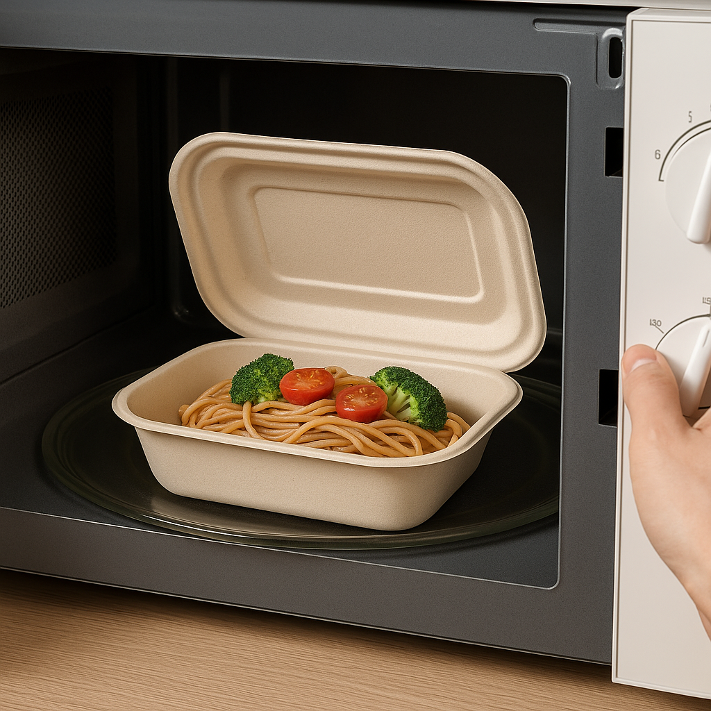 Microwaveable Compostable Bamboo Container with Spaghetti