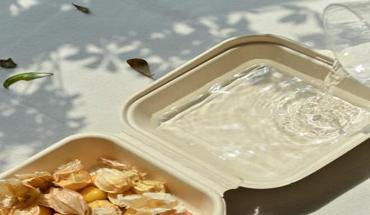 Water-resistant 6 inch bamboo fiber food container with fruit, demonstrating leak-proof and compostable design