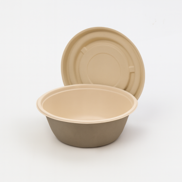 25oz disposable bamboo bowl with lid for pasta and soup