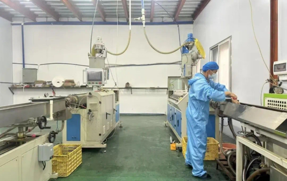 Bamboo fiber product production line in a factory, showcasing eco-friendly manufacturing