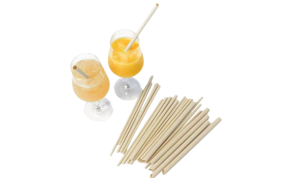 Eco-friendly bamboo fiber straws with refreshing juice drinks, showcasing sustainable drinking solution