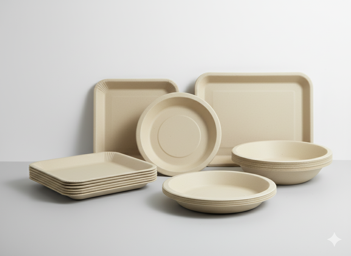 Biodegradable Bamboo Pulp Fiber Plates and Bowls – Eco-Friendly Tableware Set