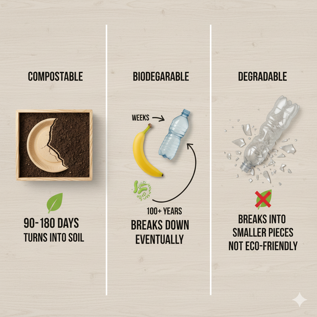 Compostable vs Biodegradable vs Degradable Comparison