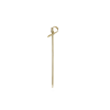 Single bamboo cocktail skewer with a looped knot top, designed to maintain shape in drinks and on grills.