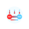 Hot and cold resistant icon with thermometers and temperature indicators