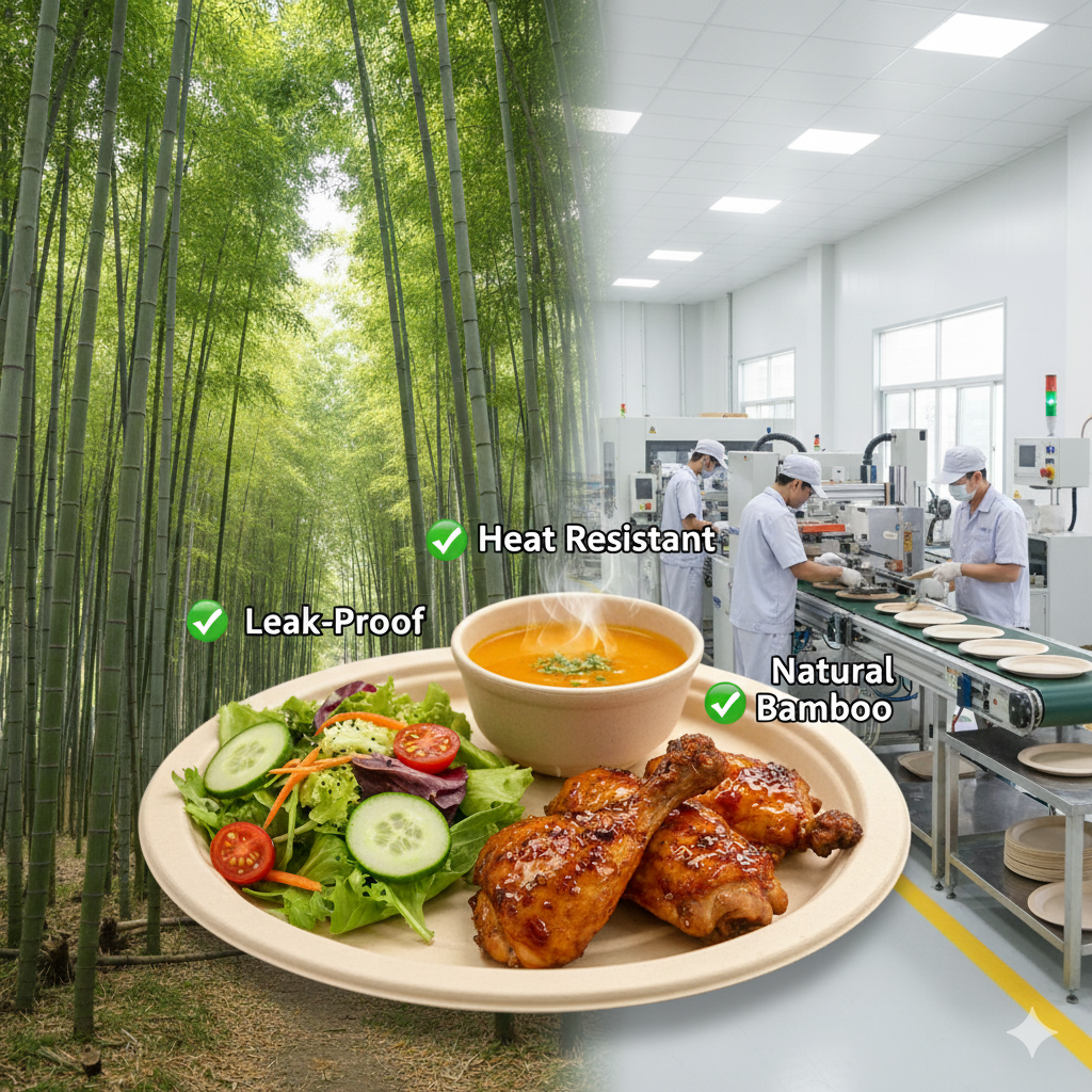 Bamboo Fiber Plates – Leak-Proof, Heat-Resistant, Eco-Friendly