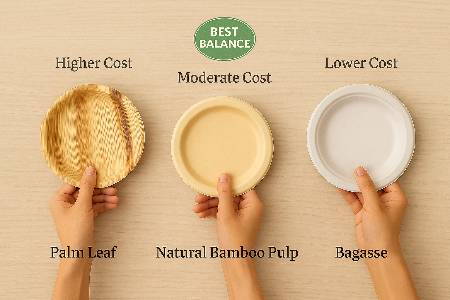 Palm Leaf vs. Bamboo Pulp vs. Bagasse Plates – Cost & Performance Comparison