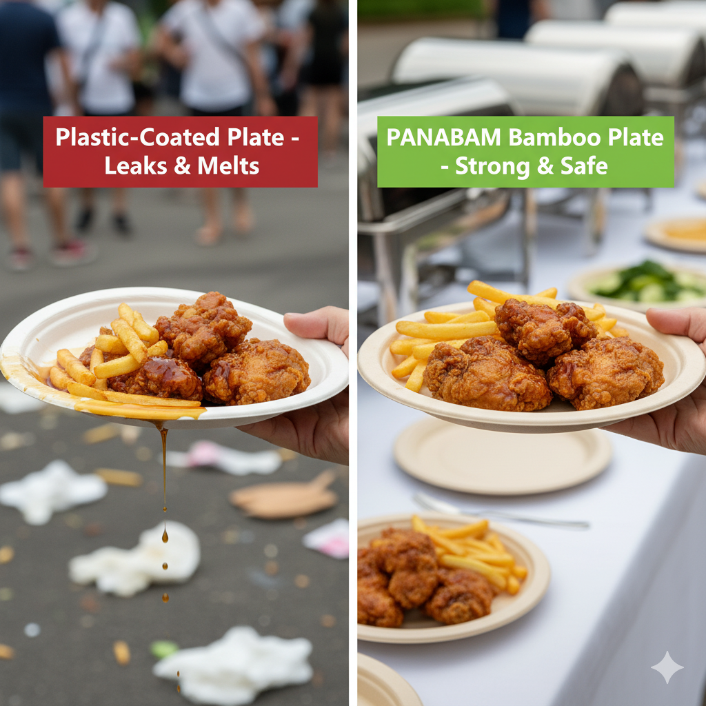 Plastic-Coated Plate vs. PANABAM Bamboo Plate – Leak-Proof & Strong