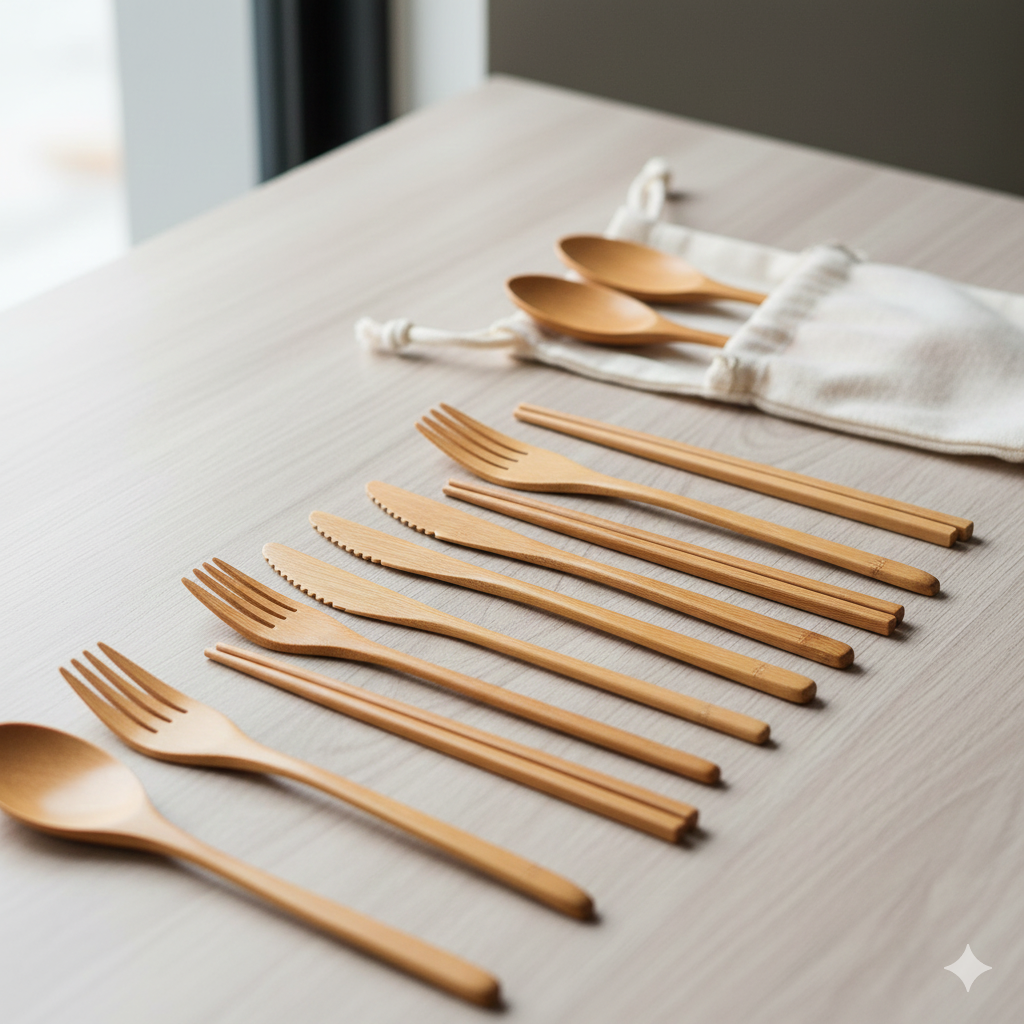 Eco-Friendly Bamboo Cutlery Set – Biodegradable & Compostable Utensils