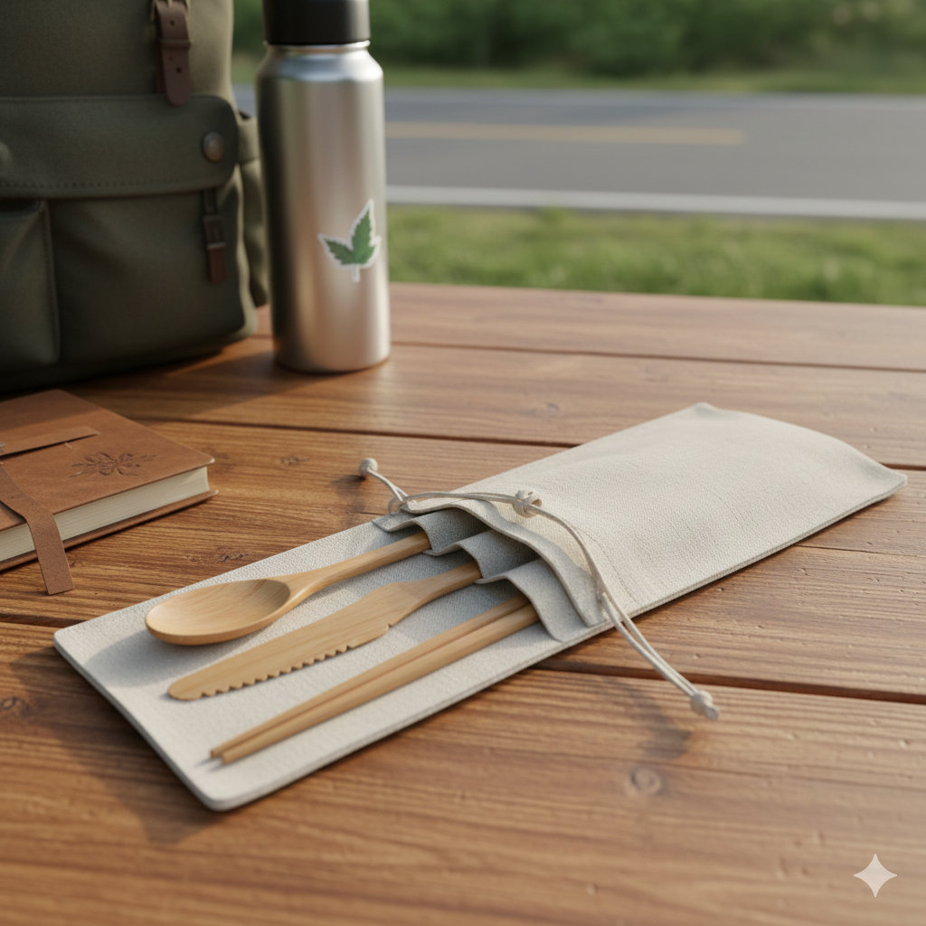 Reusable Bamboo Cutlery Travel Set for Zero-Waste Living