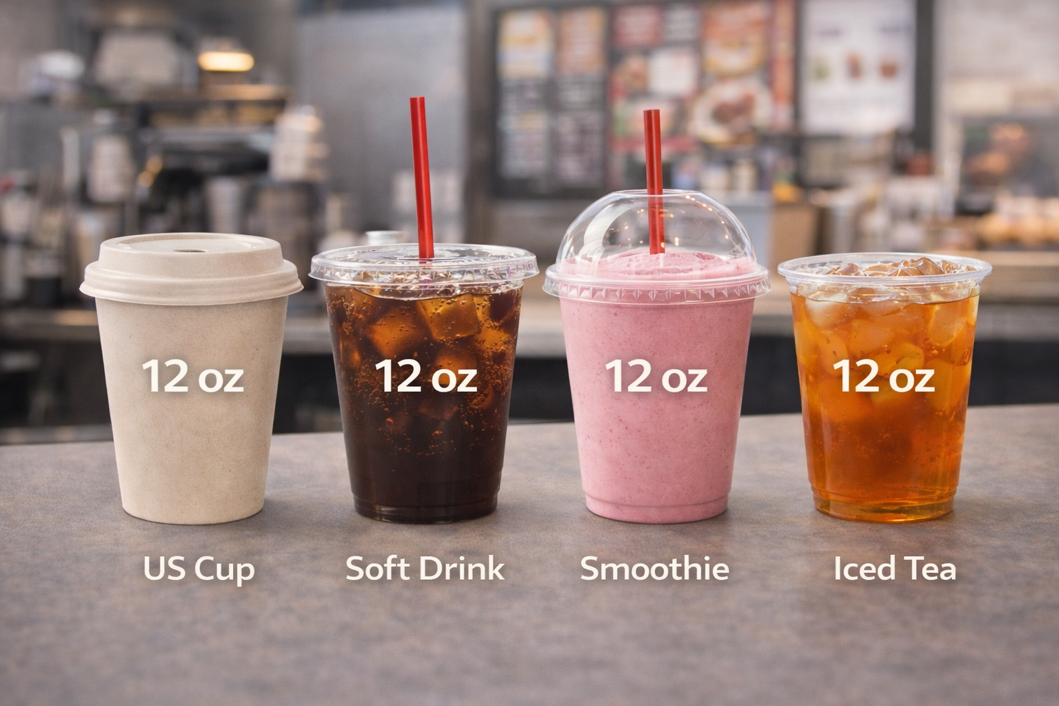 12 oz Drink Size Examples – Coffee, Soda, Smoothie & Iced Tea Cups