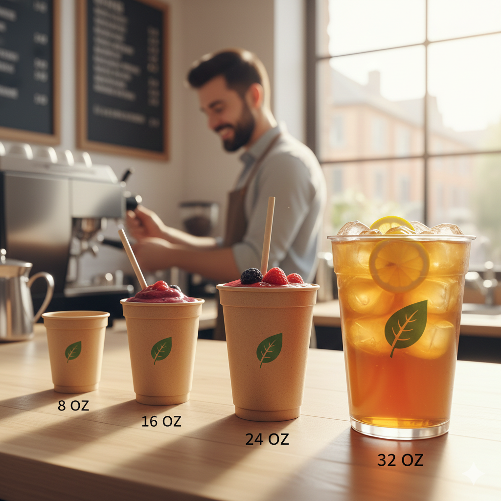 8 oz to 32 oz Eco Cup Size Comparison – Sustainable Café Packaging