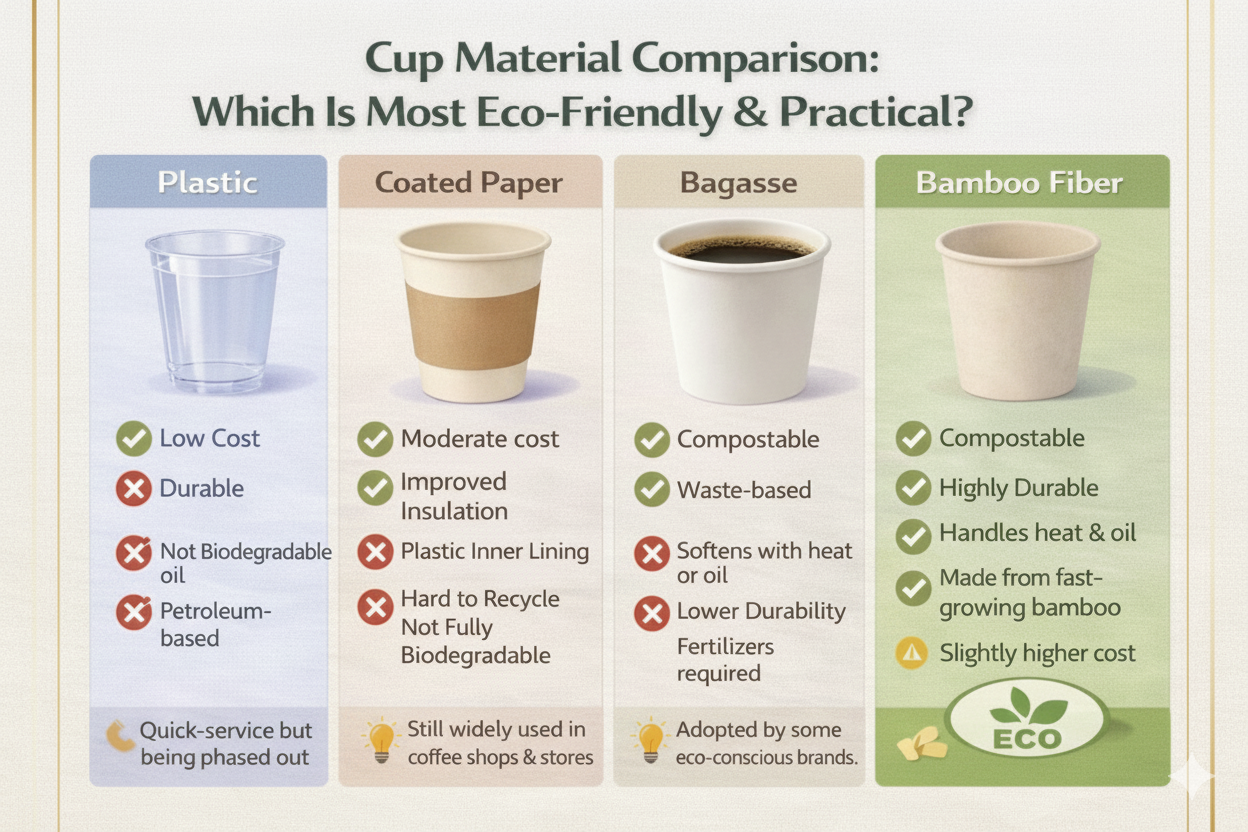 Eco-Friendly Cup Material Comparison – Why Bamboo Fiber Wins