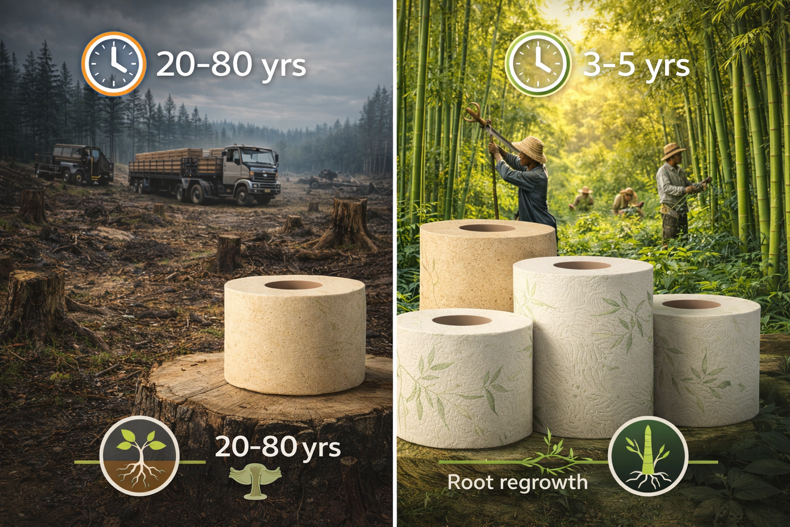 Bamboo Toilet Paper Grows in 3–5 Years — Forest Trees Take Up to 80 Years