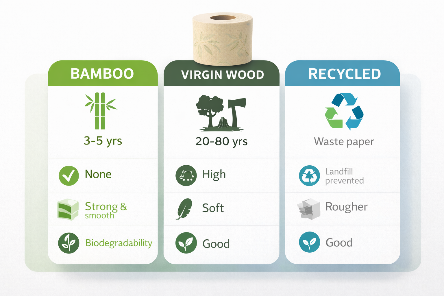 Bamboo vs Virgin Wood vs Recycled Toilet Paper – Sustainability Comparison for B2B Buyers