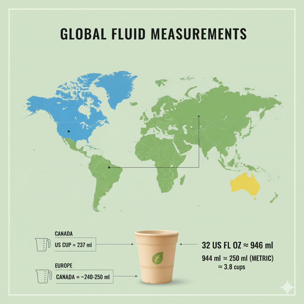 Global Fluid Measurements – 32 oz in US, Canada, Europe & Metric Standards