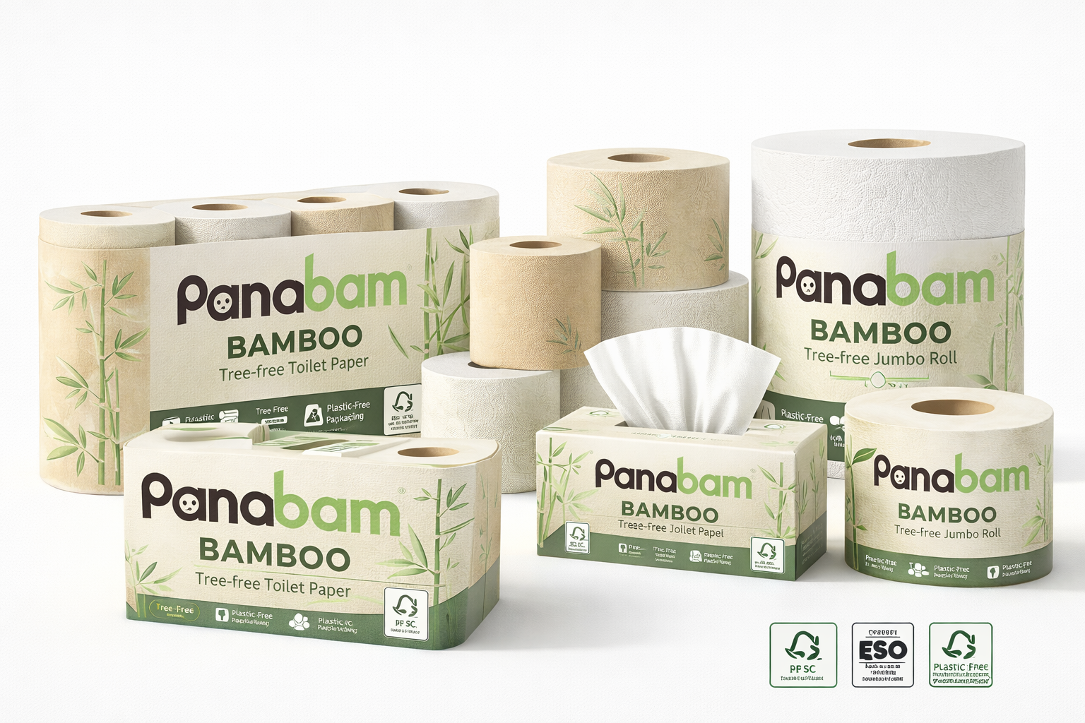 Panabam Bamboo Tissue and Toilet Paper – FSC Certified, Plastic-Free, Tree-Free Packaging