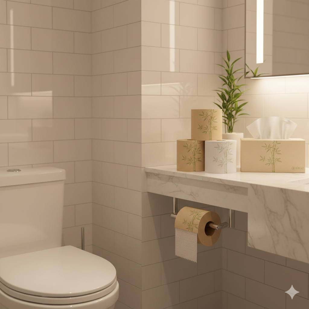 Sustainable Bamboo Toilet Paper in a Premium Hotel-Style Bathroom