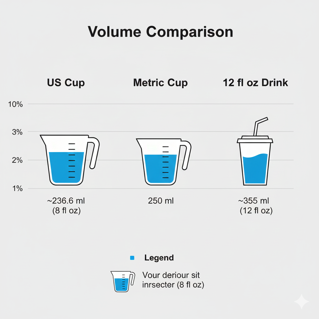 US vs Metric Cup vs 12 oz Bamboo Drink Cup – Volume Comparison in ml and fl oz