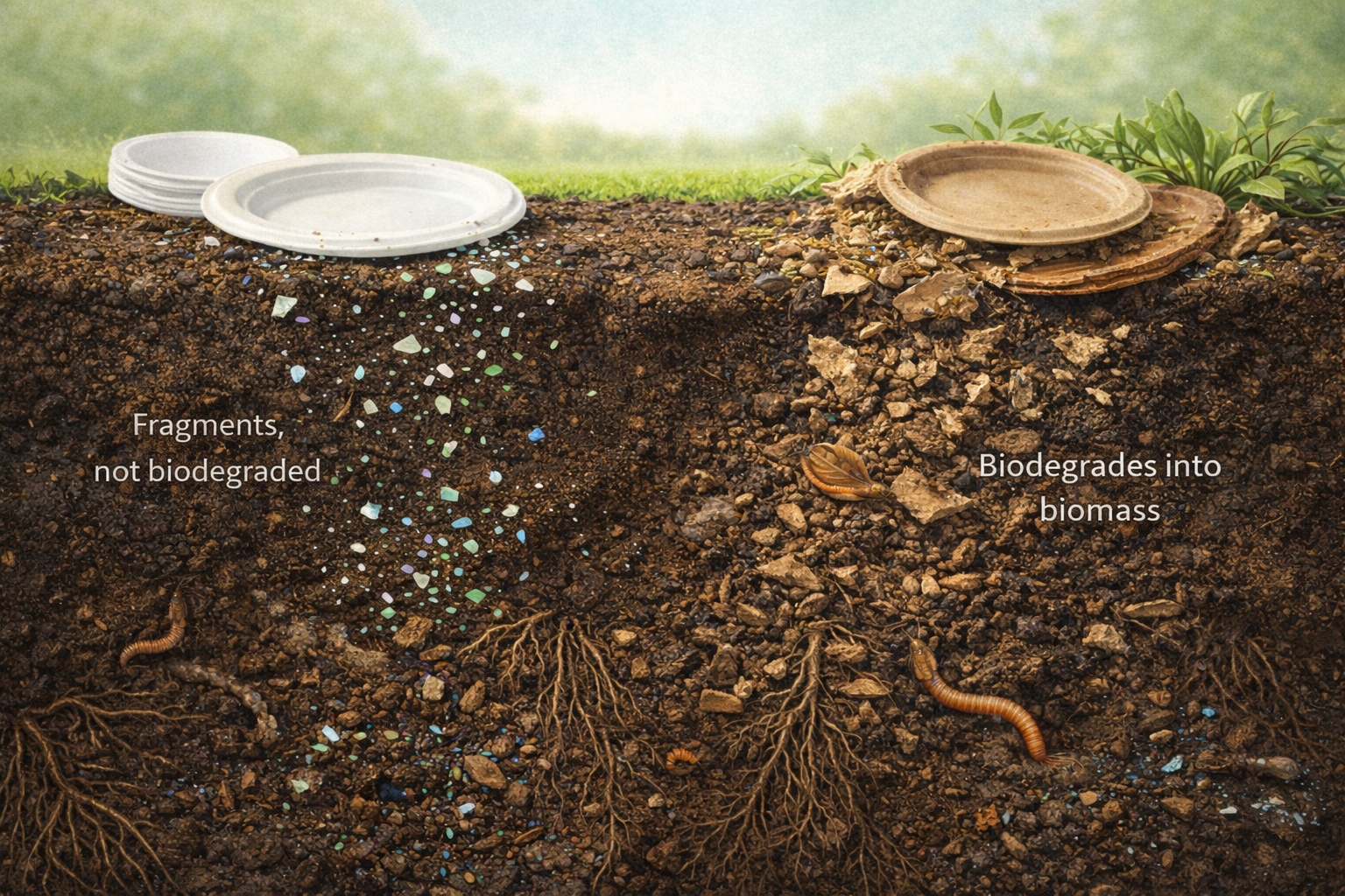 100% Biodegradable vs Microplastics: Disposable Plates in Soil