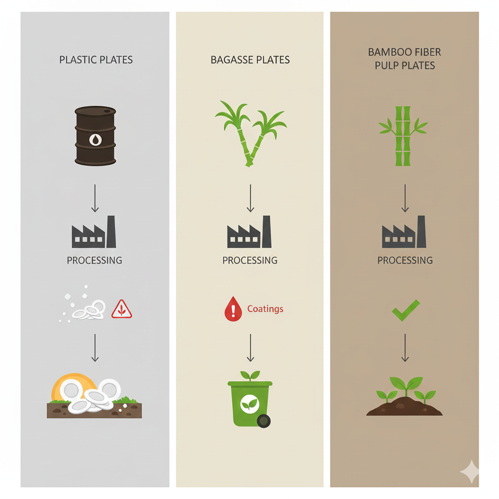 Disposable Plate Lifecycle Comparison: Plastic vs Bagasse vs Bamboo Fiber Pulp