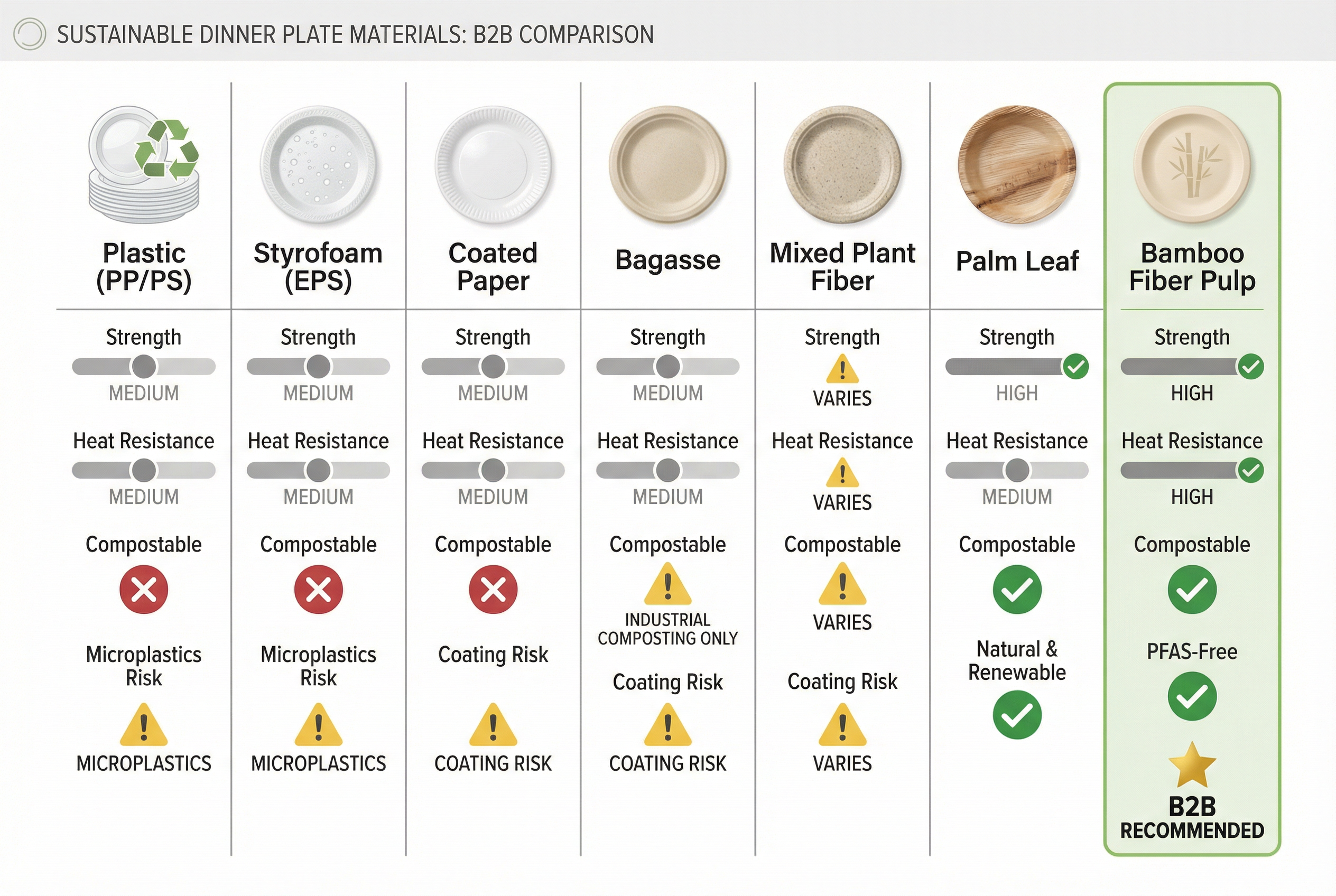 Sustainable Disposable Dinner Plate Materials — B2B Comparison Chart