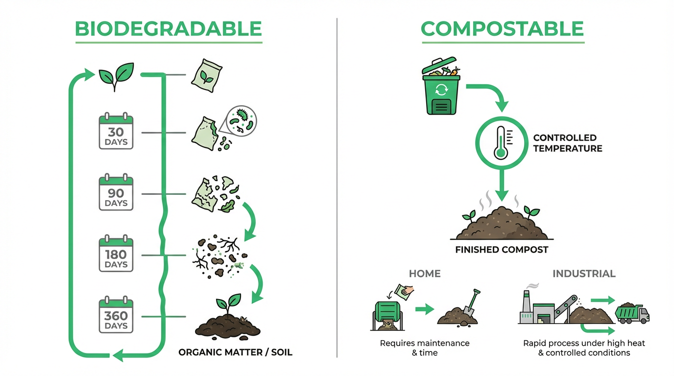Biodegradable vs Compostable: Key Differences and Composting Conditions