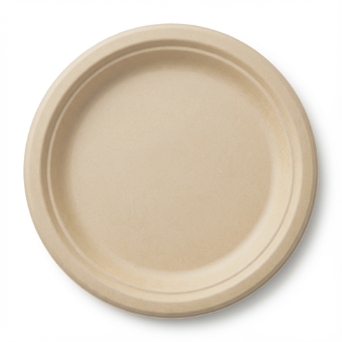 10 inch round bamboo fiber dinner plate, single compartment, uncoated PFAS-free, top view