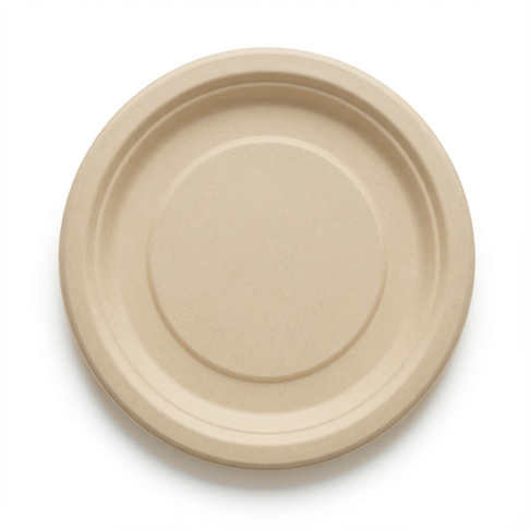 7 inch round bamboo fiber plate, single compartment, uncoated PFAS-free, top view