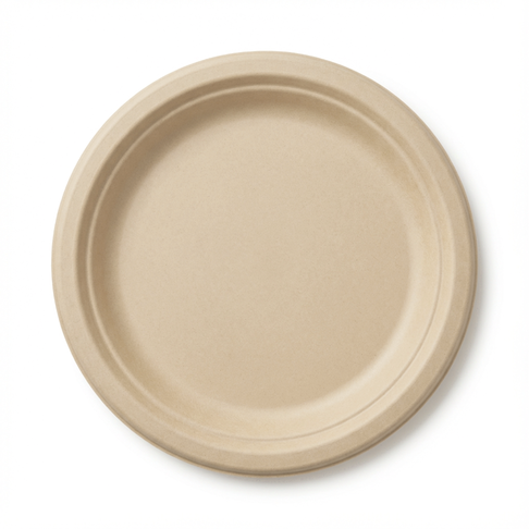 9 inch round bamboo fiber plate, single compartment, uncoated natural fiber, top view