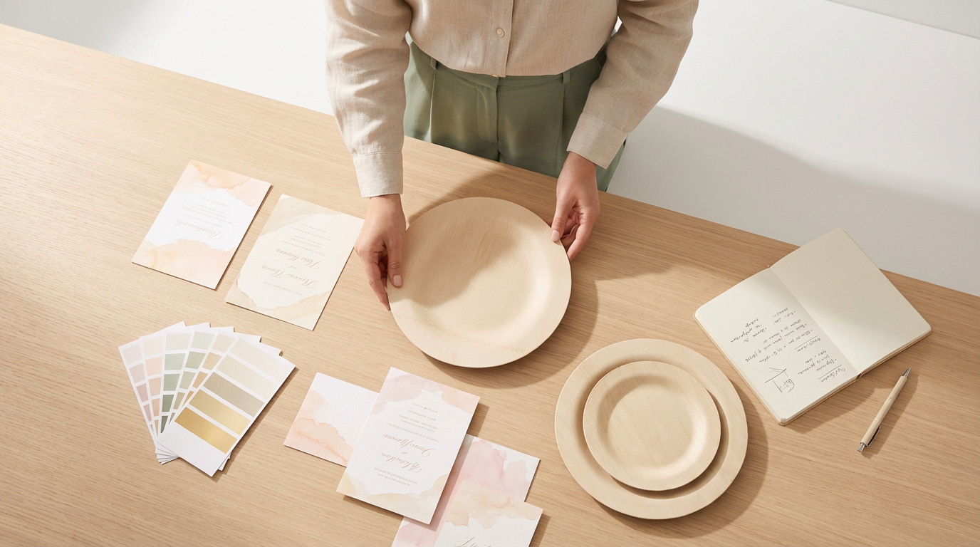 Wedding Planner Selecting Bamboo Veneer Plates for Styling (2026)