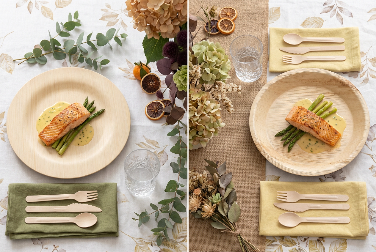 Bamboo Veneer vs Palm Leaf Wedding Plates Table Setting (2026)