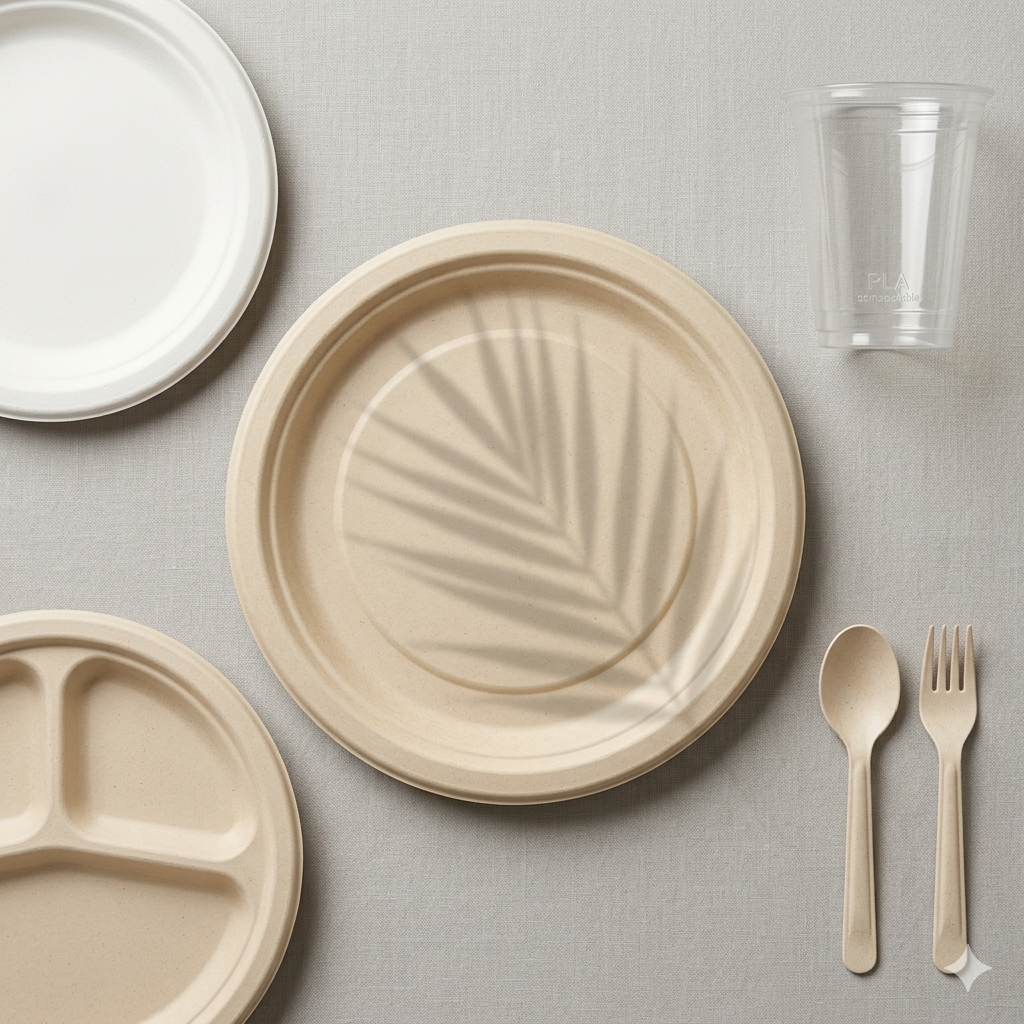 Bamboo Fiber Disposable Tableware Set – Compostable Eco-Friendly Food Service Packaging