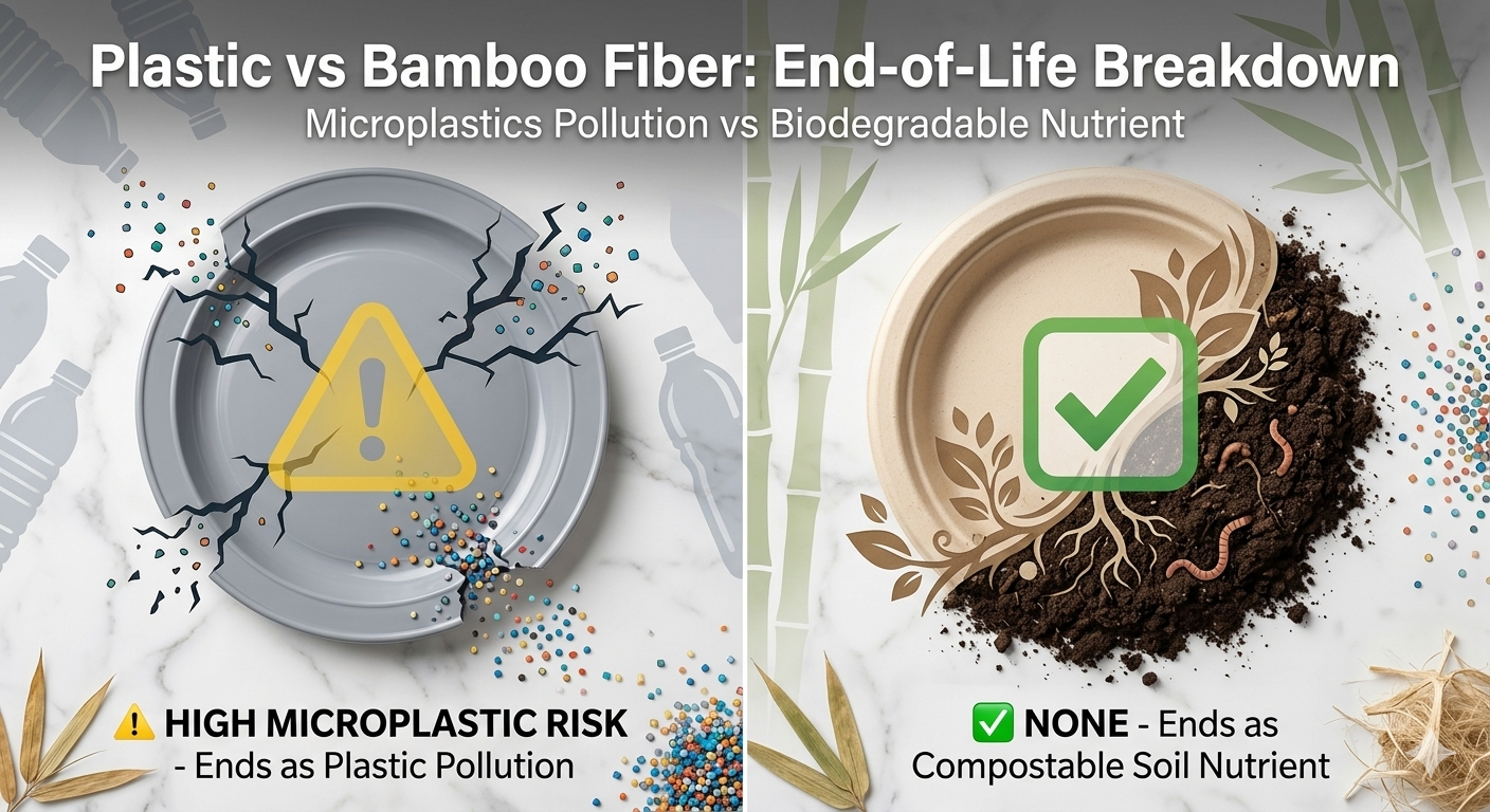 plastic vs bamboo fiber plates microplastics pollution versus biodegradable compost comparison