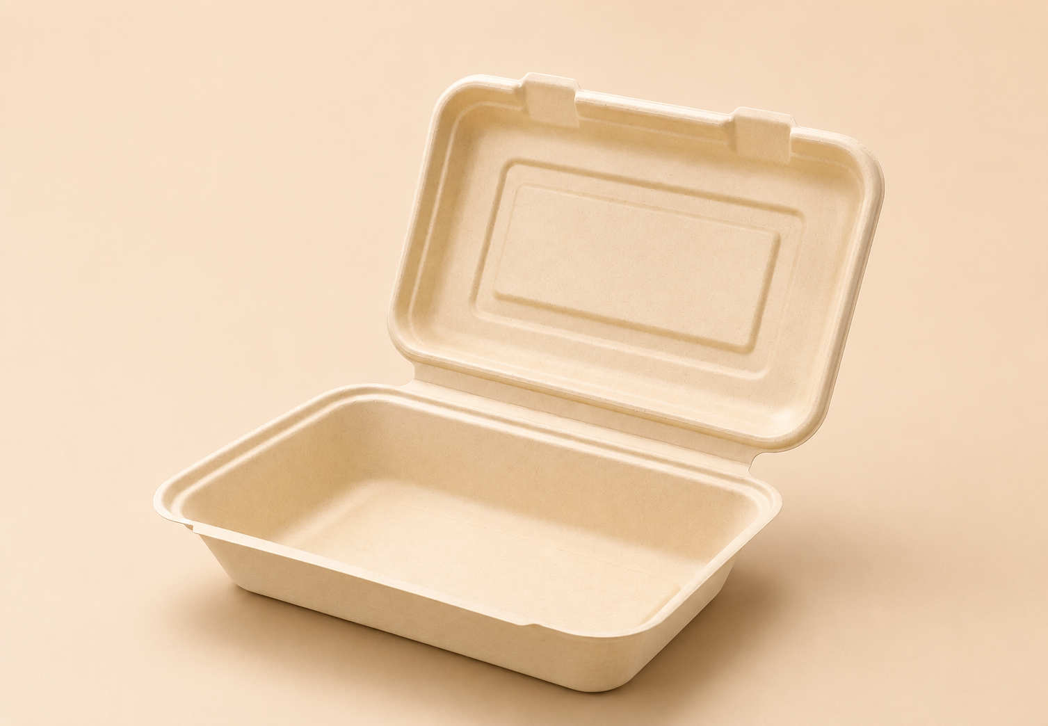 10 by 6 inch single-compartment bamboo fiber clamshell food container