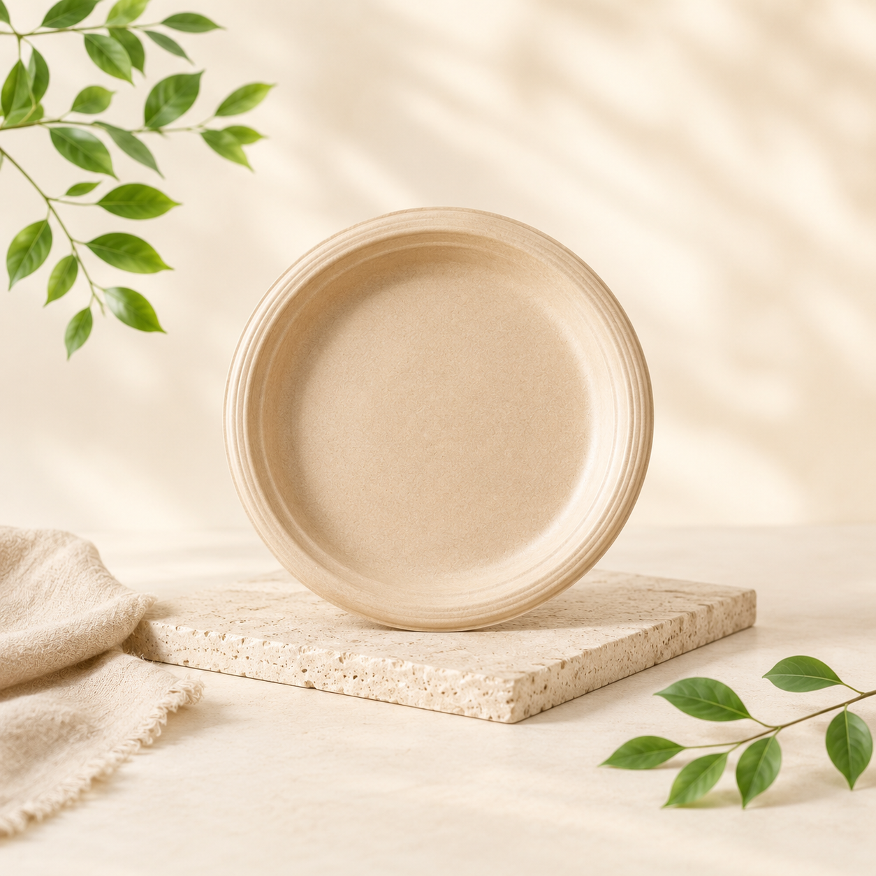 6 inch round bamboo fiber plate for disposable food packaging and catering