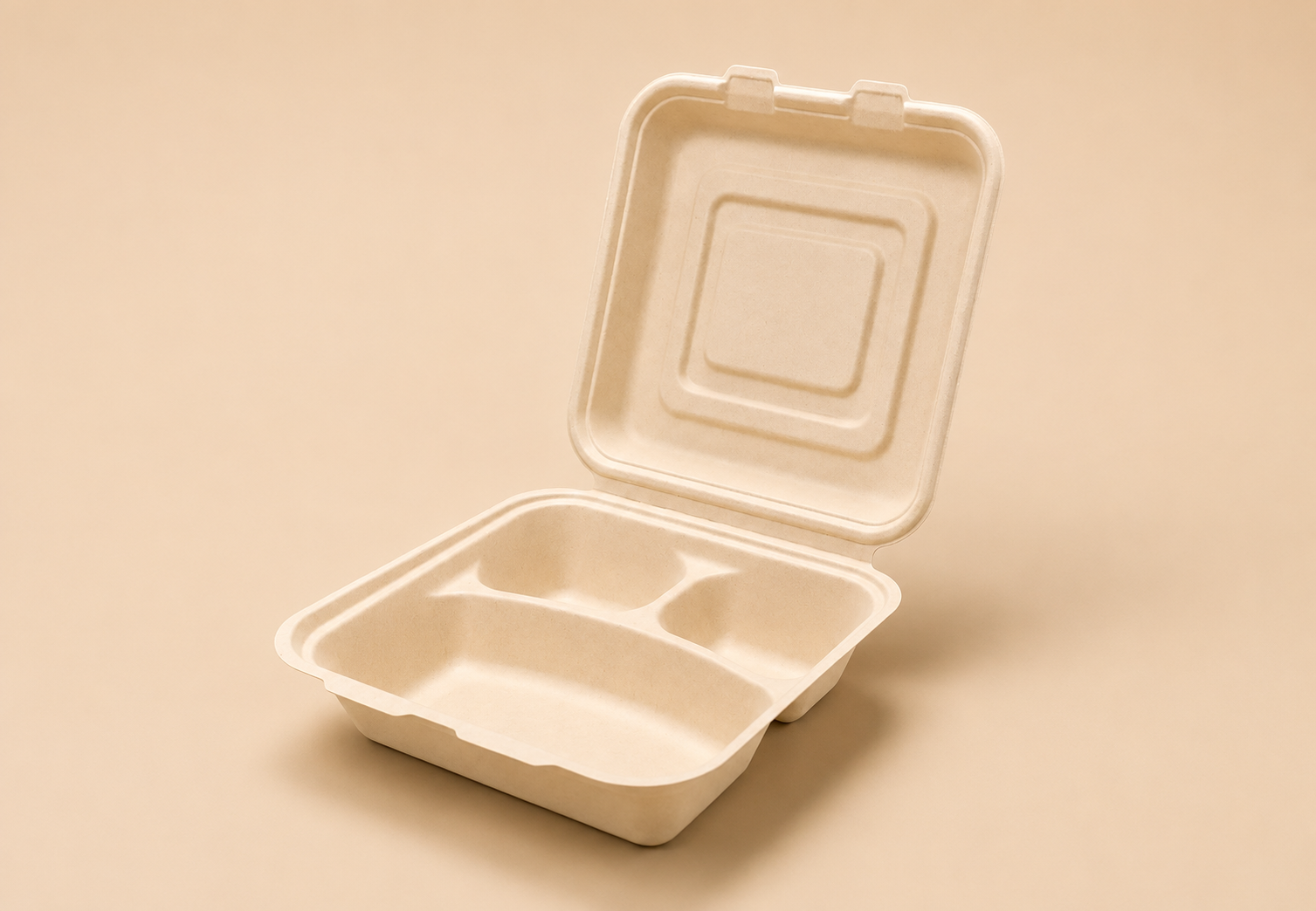 9-inch three-compartment bamboo fiber clamshell food container